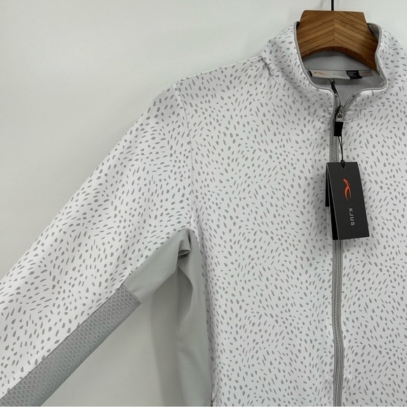 Kjus Women's Sunshine Printed Mock Neck Zip Golf Shirt Jacket in White Gray 38 M - Picture 11 of 14